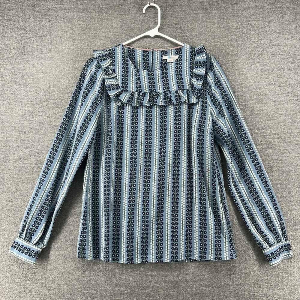Boden Effie Blouse Women Size 6 Blue Floral Ruffled Collar Casual‎